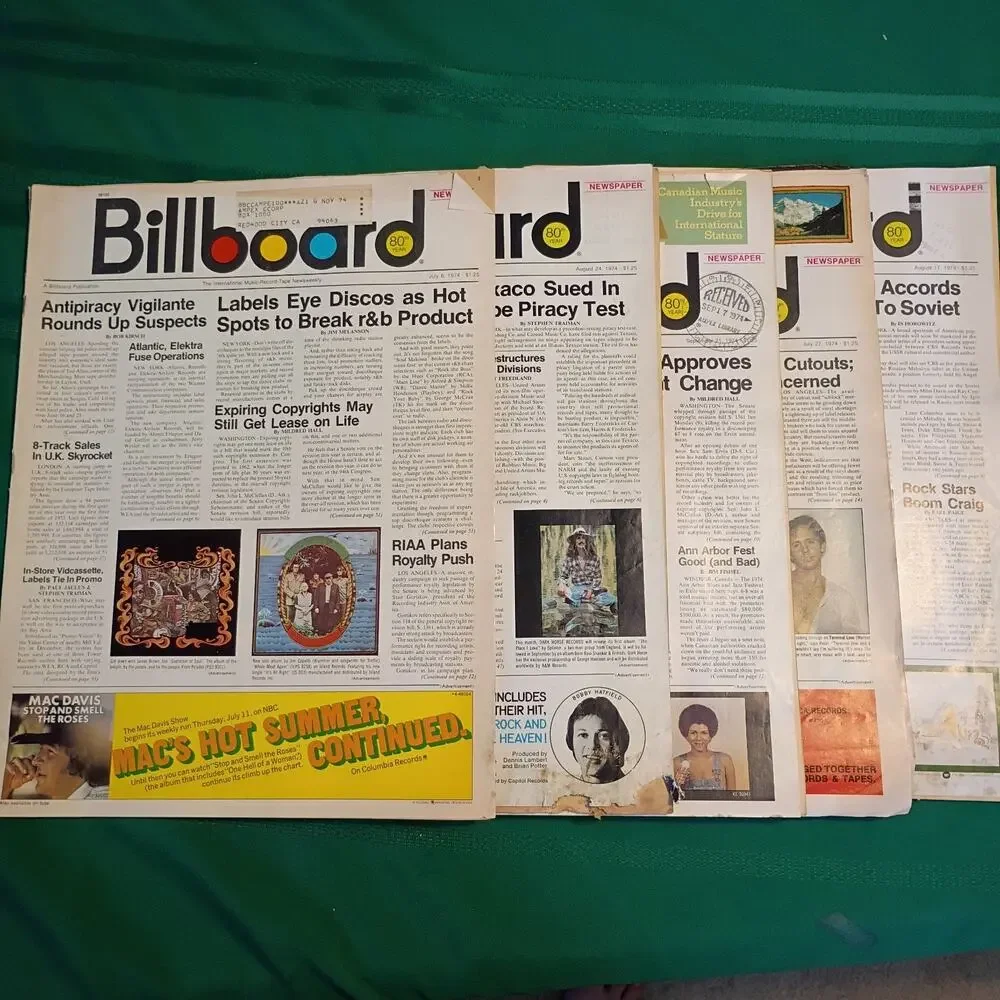 Billboard Magazine 1974 Lot of Five: July 6 & 27, Aug 17 & 24, Sept 21